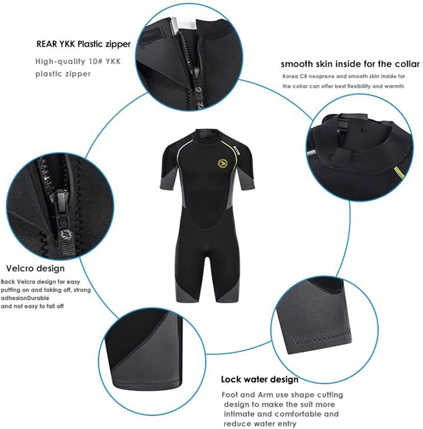 ZCCO Men's Wetsuits 1.5/3mm Premium Neoprene Back Zip Shorty Dive Skin for Spearfishing,Snorkeling, Surfing,Canoeing,Scuba Diving Suits