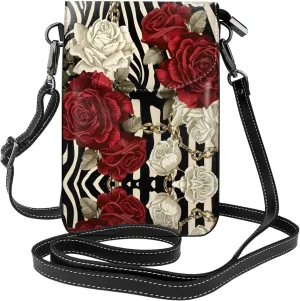 Zebra Tattoo Flower Pattern Small Crossbody Bags for Women Travel Cell Phone Pouch PU Leather Cross Body Bag Adjustable Shoulder Strap Phone Purses Lightweight Wallet Purse with Credit Card Slots