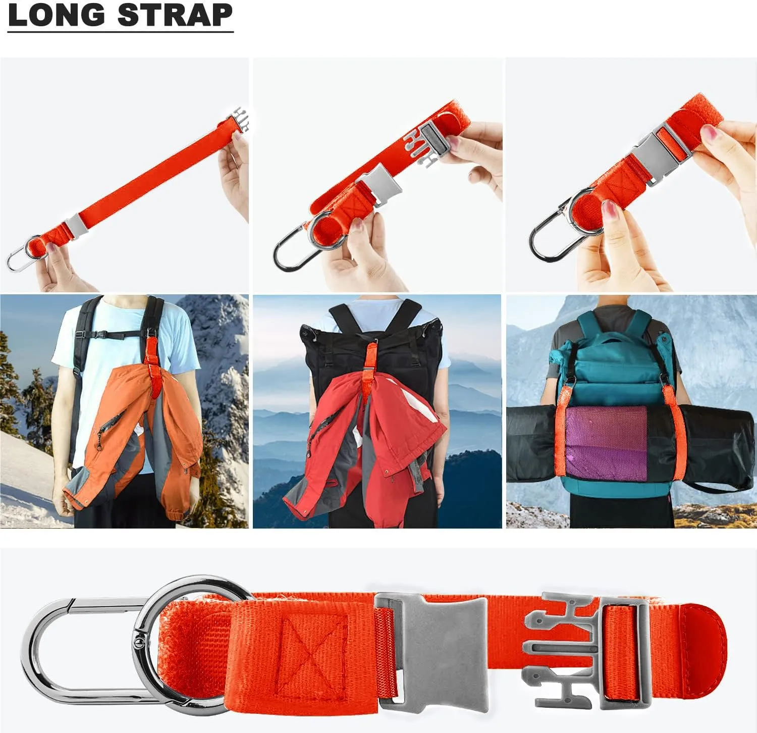 ZINZ Elastic Jacket Gripper Travel Strap with D-Ring Hooks and Buckle, Suitcase Straps Belts Travel Accessories, Makes Your Hands Free