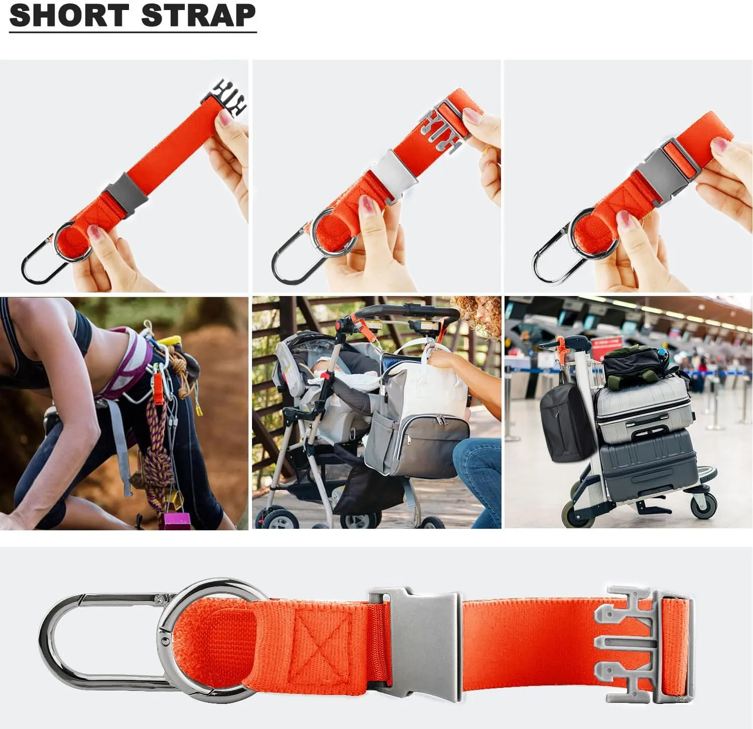 ZINZ Elastic Jacket Gripper Travel Strap with D-Ring Hooks and Buckle, Suitcase Straps Belts Travel Accessories, Makes Your Hands Free