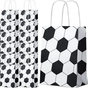 Zonon 24 Pieces Soccer Paper Party Favor Bags Print Present Goodie Bags Sport Treat packets Candy Snack packets for Kids Adults Birthday Party(Soccer)